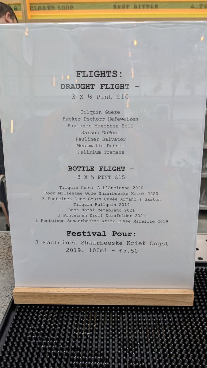 At Wiper and True's taproom in Bristol. Interesting concept. I hope they can sell through the bottles quickly. This is the first weekend they are trying bottle pour flights.