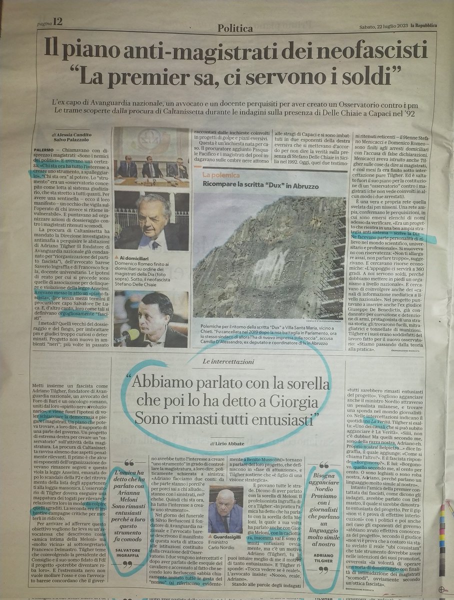 saveriolakadima's tweet photo. C'era un piano,scoperto dalla procura di Caltanissetta, contro i magistrati ritenuti scomodi, ordito da una rete neofascista di cui facevano parte personalità del mondo scientifico,universitario e professionale.
Il fascismo quindi è ancora vivo e vegeto.
#22luglio #Antifa #Meloni https://t.co/POiSlX8VuA