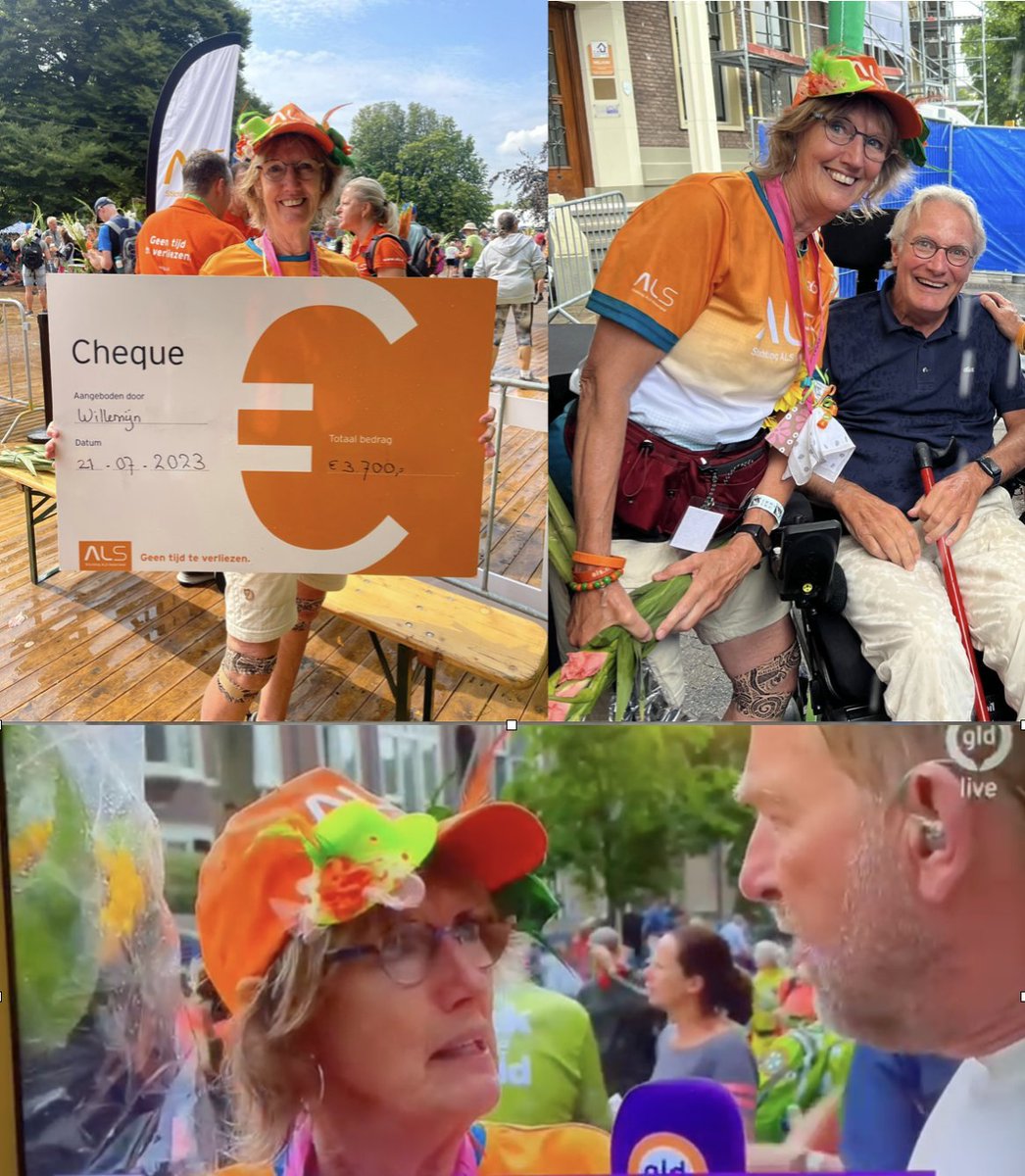 Trots op onze collega Willemijn Scheeren die de Vierdaagse liep om geld op te halen voor <a href="/ALSnederland/">ALS Nederland</a>. Honderd meter voor de finish werd ze geïnterviewd door Harm Edens van <a href="/OmroepGLD/">Omroep Gelderland</a>. Bij de intocht wachtte haar broer Michiel haar op.