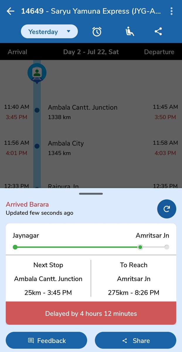 SHASHIB07671341's tweet photo. @RailwaySeva @drm_mb It's 15:30, nd we haven't reached Ambala cantt yet the time to reach Ambala cantt was 11:40, This is how time is killed, everytime I travel by this train it gets late nd poor coaches, @RailwaySeva @NWRailways @RailMinIndia
PNR - 6717402458
TRAIN NUMBER - 14649 https://t.co/vewFcoBL76