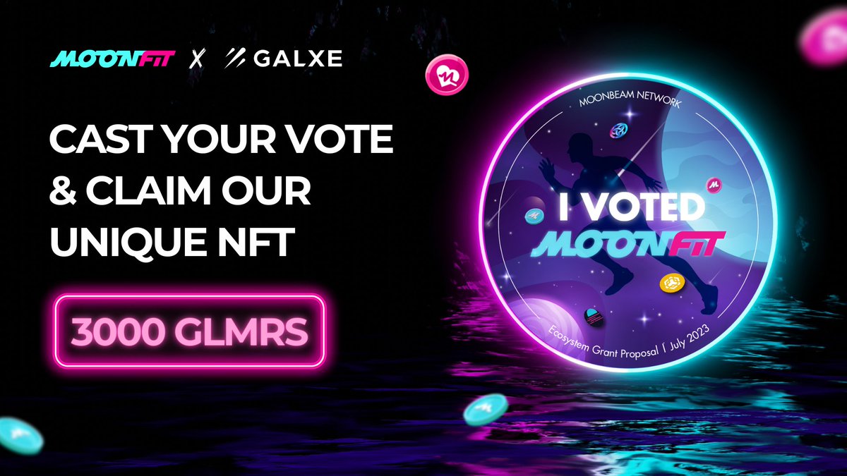 MoonFitOfficial's tweet photo. 🔥 #VotedForMoonFit &amp; Claim our exclusive NFT 
🎁 Win 3000 $GLMRs 

Your voice matters! 👊 This NFT is dedicated to all voters who supported us in the @MoonbeamNetwork Ecosystem Grant.

⏰ Vote time: 15:00 UTC | 21st - 28th July
✅ Powered by @Galxe
https://t.co/1QuDnR2qK1 https://t.co/CMjHjKuMxF