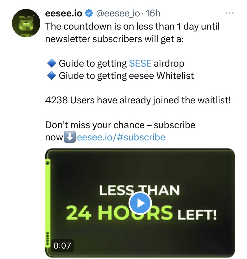 1CryptoMama's tweet photo. Join @eesee_io waitlist 

🔗 https://t.co/zEjZ0nBY2t

Ends in few hours

#Airdrop confirmed https://t.co/04R71Kch6n