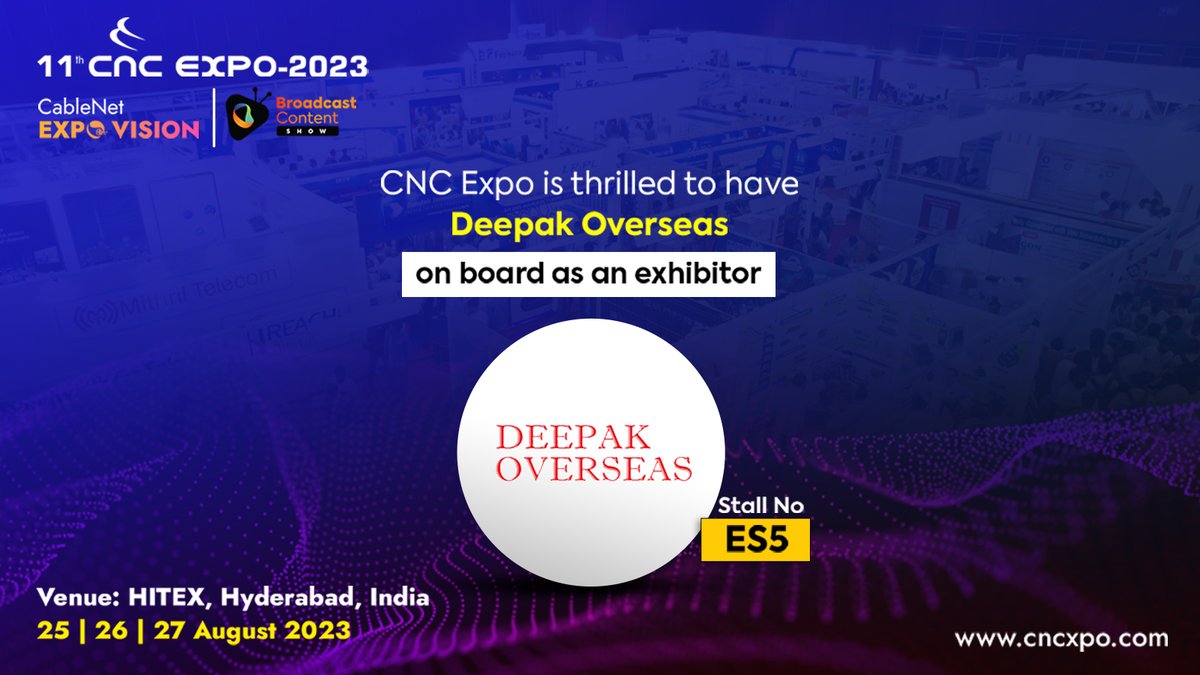 CNC Expo is excited to have Deepak Overseas on board as an exhibitor.Visit Stall No ES5 at CNC Expo to explore leading-edge Mikrotik telecom equipment from Deepak Overseas.
#cncexpo #expo #deepakoverseas #broadline #ethernetrouter #wirelessrouters #routerboardmikrotik #innovative