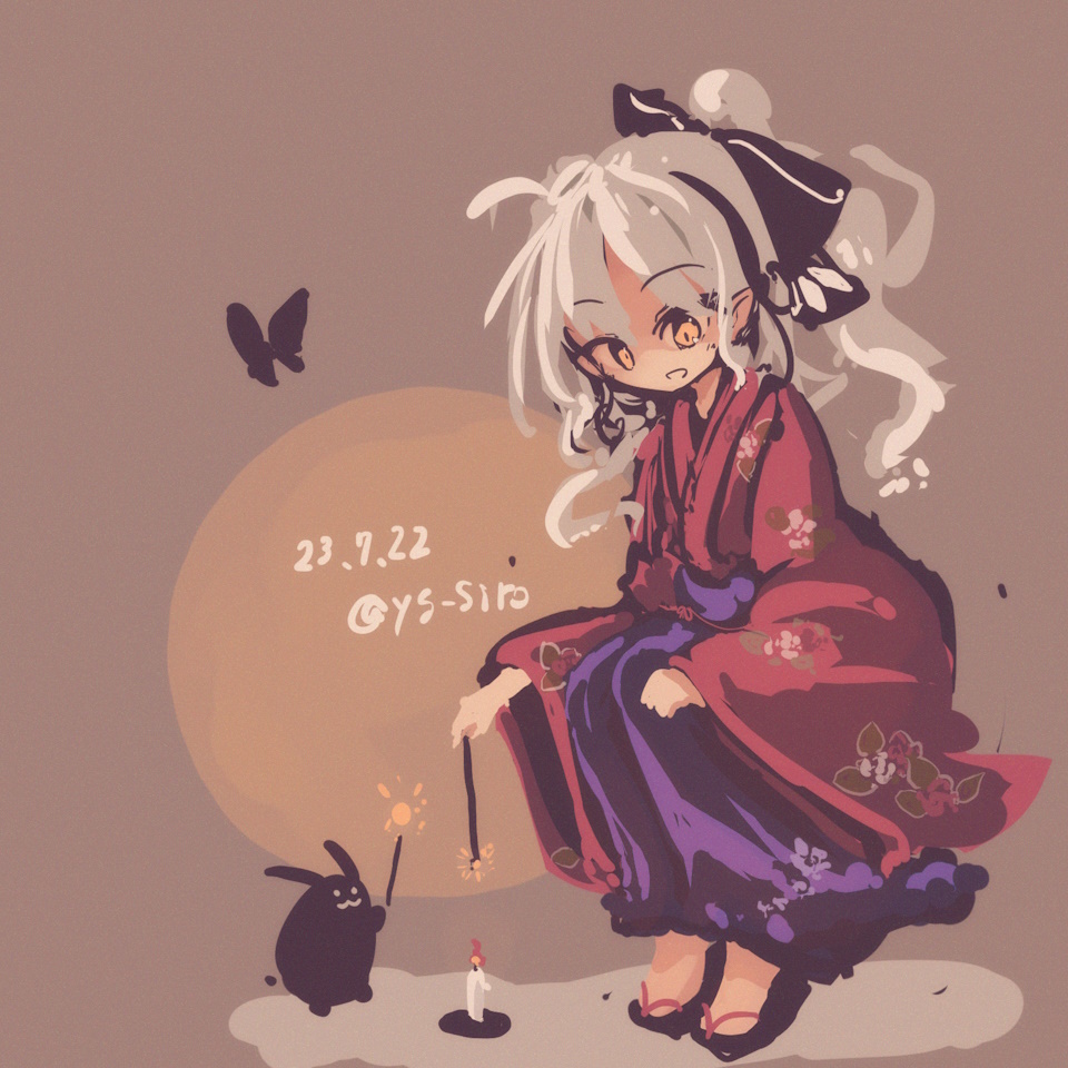 1girl japanese clothes kimono sparkler bug butterfly dated  illustration images