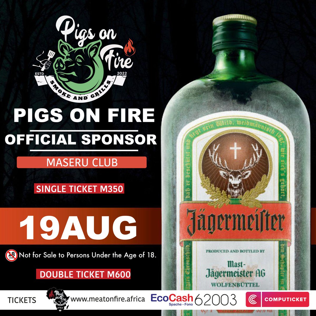 meatonthefire's tweet photo. #pigsonfireMaseru now powered by @jagermeistersa https://t.co/iPNhWLkRwl