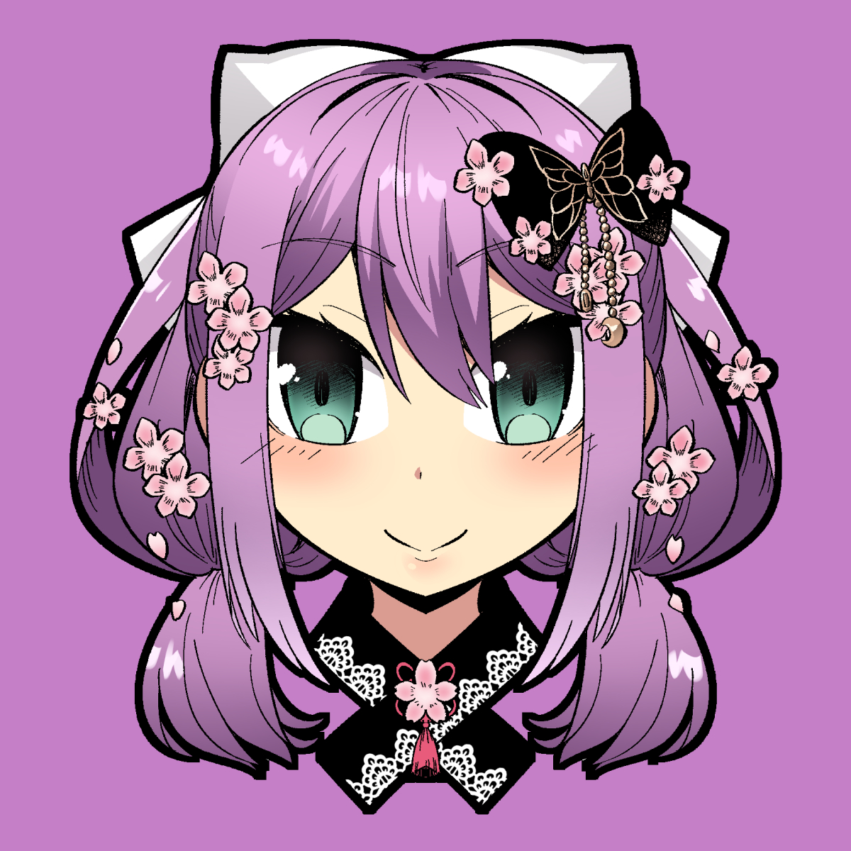 1girl solo hair ornament smile purple background flower hair flower  illustration images