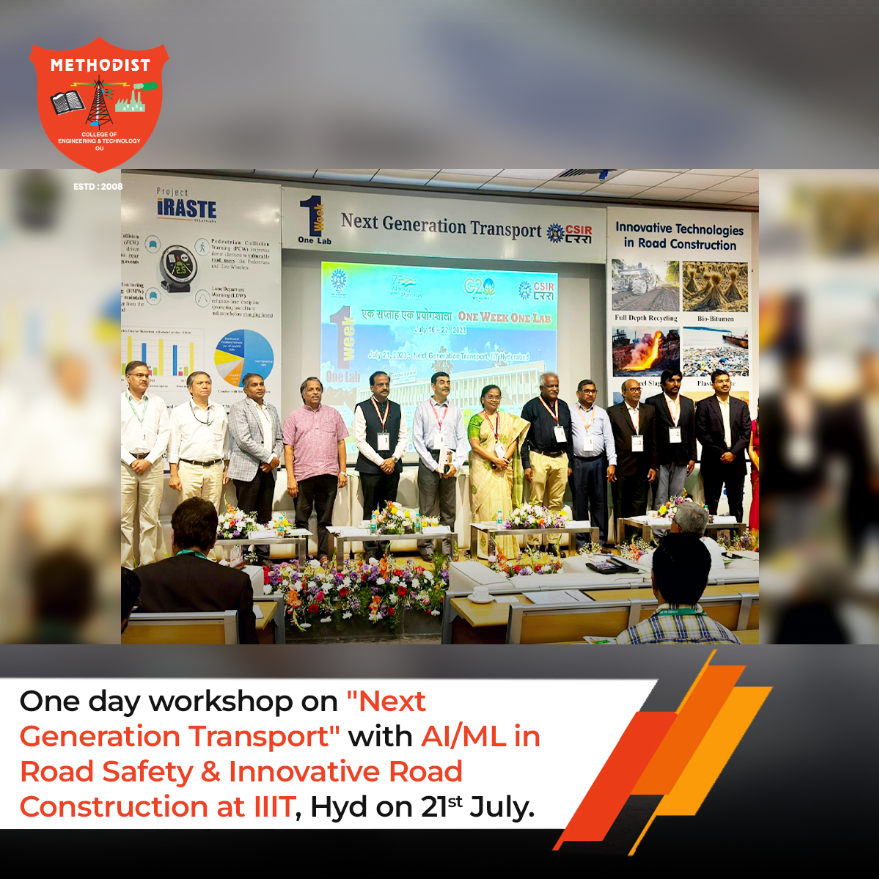 MCETHyderabad's tweet photo. One day #Workshop on #NextGenerationTransport with #AI/#ML in #RoadSafety & #Innovative #RoadConstruction at #IIIT Hyderabad on 21st July.
This workshop is part of #OneWeekOneLab, organized by #CSIR-#CRRI, New Delhi from 16th to 22nd July 2023.
#MCET #Innovation #Road #OneLab #IT https://t.co/hIF4wxdQEd
