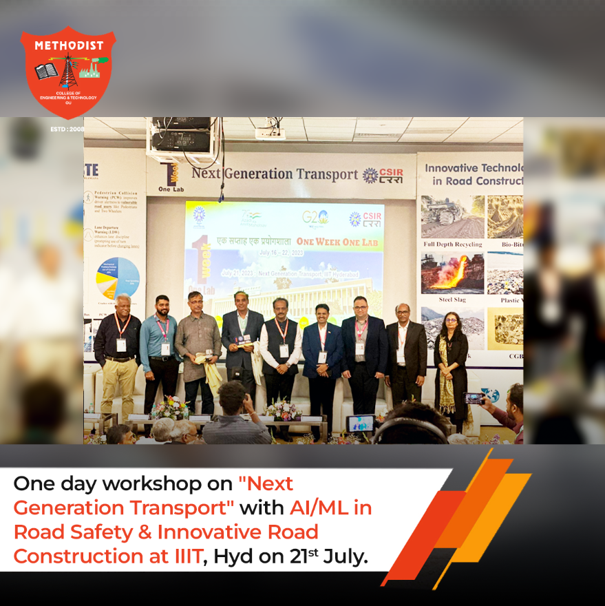 MCETHyderabad's tweet photo. One day #Workshop on #NextGenerationTransport with #AI/#ML in #RoadSafety & #Innovative #RoadConstruction at #IIIT Hyderabad on 21st July.
This workshop is part of #OneWeekOneLab, organized by #CSIR-#CRRI, New Delhi from 16th to 22nd July 2023.
#MCET #Innovation #Road #OneLab #IT https://t.co/hIF4wxdQEd