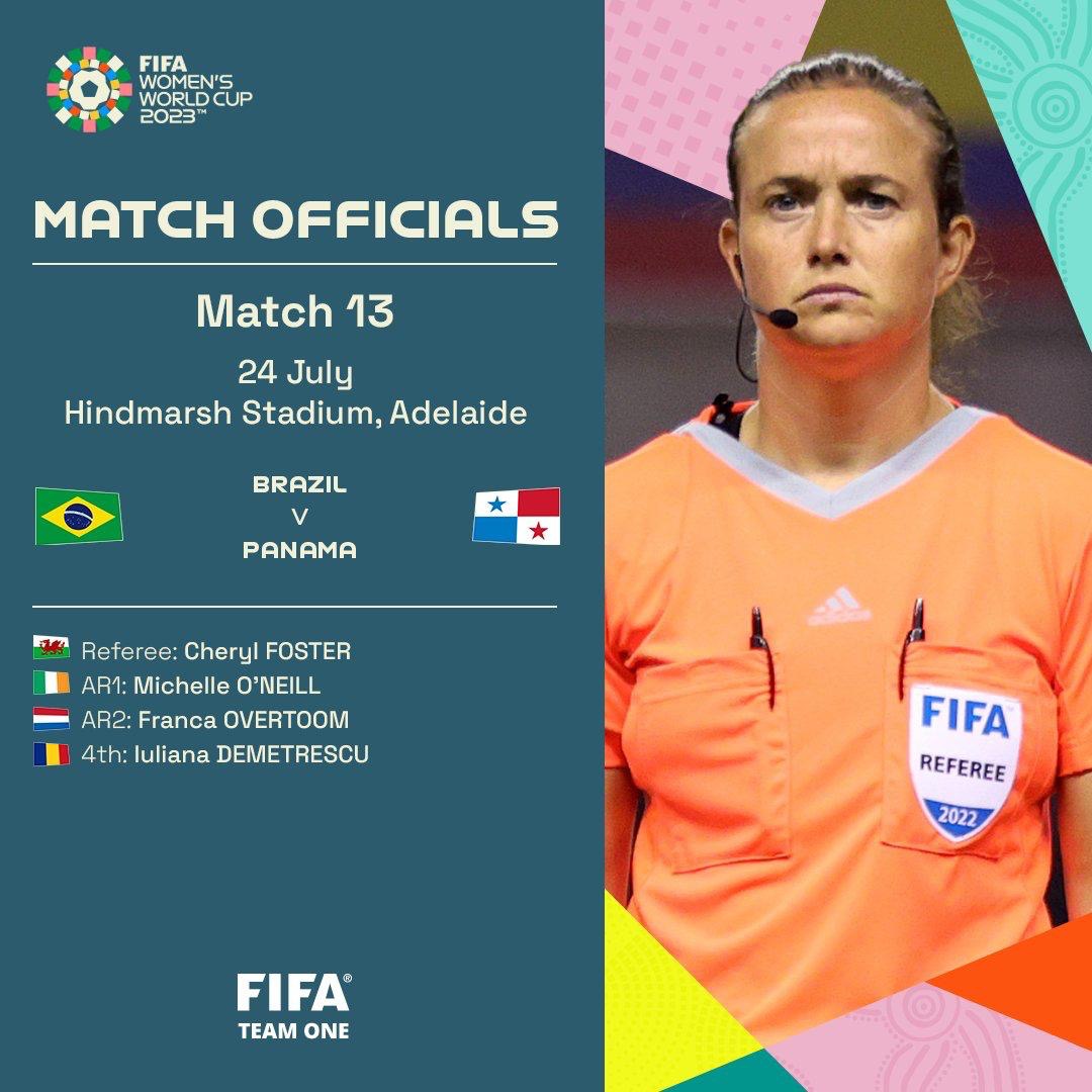 Cheryl Foster has been appointed to her first match at the #FIFAWWC

Foster will become the first Welsh referee at a World Cup Finals since 1978 🏴󠁧󠁢󠁷󠁬󠁳󠁿

The game between 🇧🇷 and 🇵🇦 on Monday kicks off at 12:00 BST.

💻 becomearef.wales