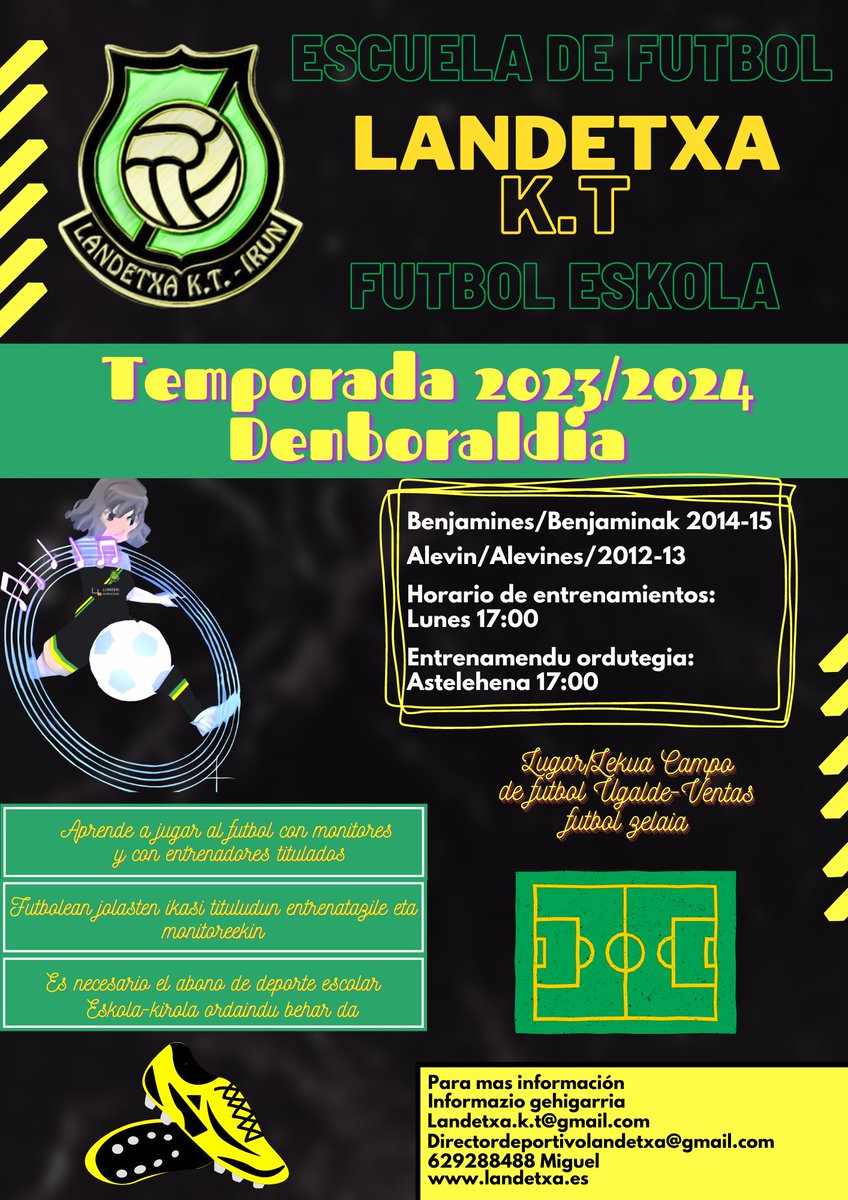 Abrimos  la inscripción
Apuntaros  a escuela de fútbol del Landetxa K.T. tiene abierto el periodo de inscripción.
Contacto:
📷629288449
📷 943118237
E-mail: Landetxa.k.t@gmail.com/directordeportivolandetxa@gmail.com
docs.google.com/.../1FAIpQLSdO…...