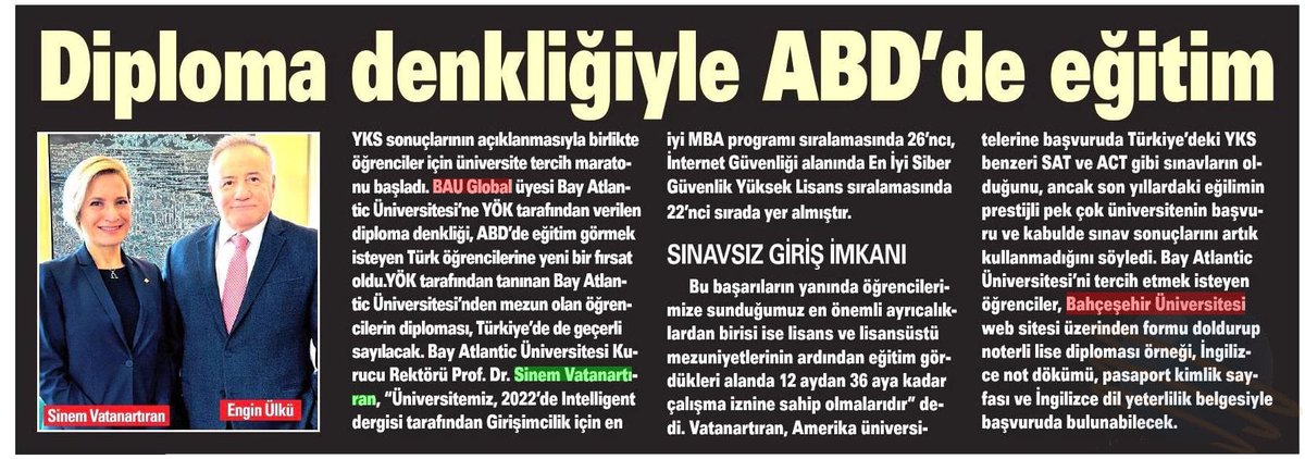 ozgeeasln's tweet photo. Değerli Kurucumuz Sn. @EnverYucel hocamızın liderliğinde kurulan @bauintdc Üniversitemizde, Kurucu Rektörümüz Sn. @sinemisv hocamız ile yine bir ilke daha imza atıldı. Üniversitemize YÖK tarafından denklik verildi. Müthiş başarı👏👏 Gençlerimiz için çok büyük  fırsat 🙏 https://t.co/y7tAI2NT3r