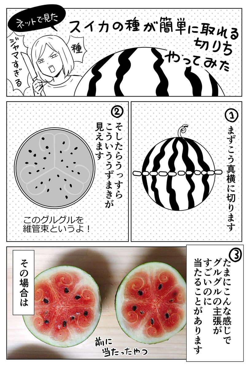 スイカの種が簡単に取れる切り方 
