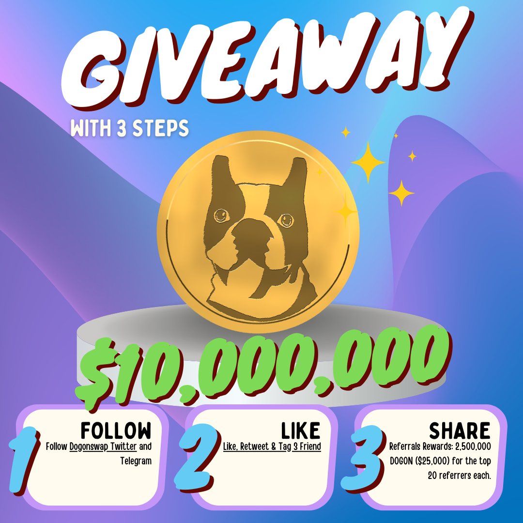🥳 Dogonswap #FCFS Massive #Giveaway

🏆 Prize Pool »» 10,000,000 $DOGON Tokens

🏃‍♂️ FCFS 2000 People «-» $600
👩‍👩‍👧Random 10000 People «-» $650
🥇 Top 1-5 Refs «-» $200,000
🥈 Top 5-10 Refs «-» $130,000
🥉 Top 10-20 Refs «-» $65,000

✅ Complete #Task⤵️
docs.google.com/forms/d/e/1FAI…