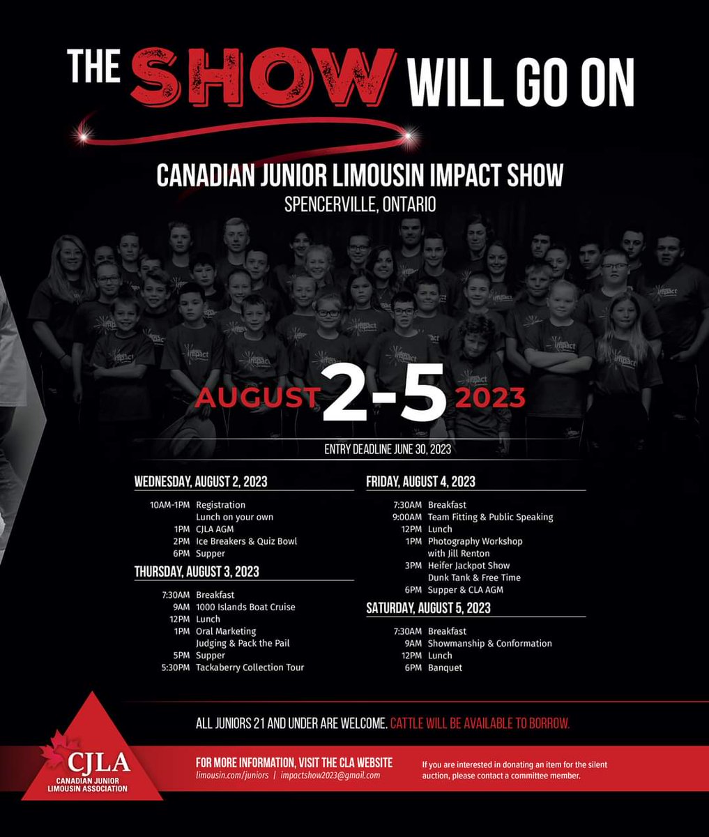 We're quickly approaching the Junior National Limousin Show in Spencerville, Ontario.
Events also include the <a href="/CDNLimousin/">Canadian Limousin</a> AGM and OLA AGM.