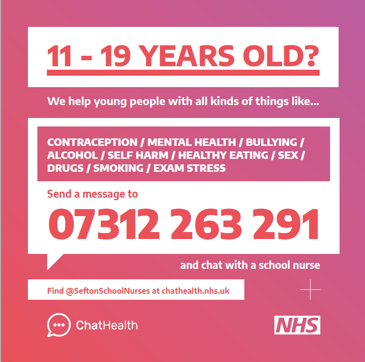 Schools out for summer 🎶 When school's out in #Sefton it's time to turn to text 📱 During the holidays, if you are aged 11-19 and live in #Sefton, you can still contact your #SchoolNurse for advice 😊 #SeftonSchoolNurses are there for you ⬇ @SeftonPartners @SeftonCVS