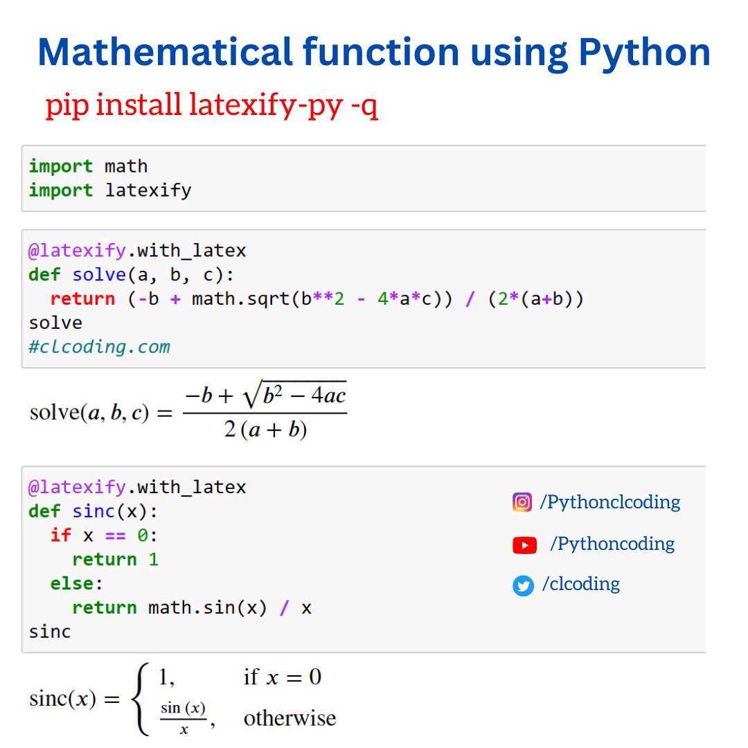 clcoding's tweet photo. Mathematical functions using Python https://t.co/DXz1141XSu https://t.co/aV9n7gvMvV