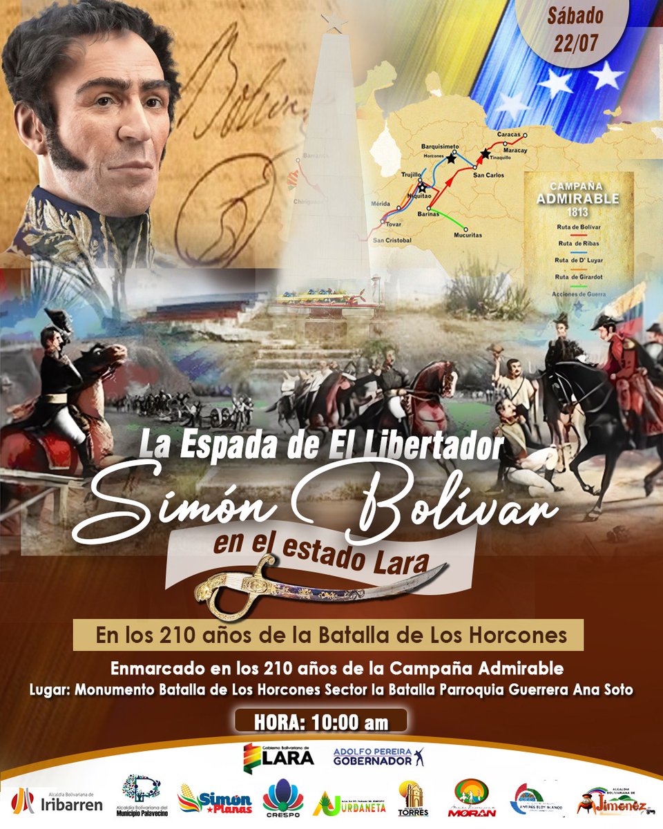 EleamerAbdala's tweet photo. A 210 años de la #BatallaDeLosHorcones, enmarcado en los 210 años de la Campaña Admirable, la Espada de Bolívar sigue caminando por América Latina.
Hoy desde el Monumento Batalla de Los Horcones, parroquia Guerrera Ana Soto a las 10:00 a.m.
Invita el gobernador @AdolfoP_Oficial https://t.co/uYUsd3LEUe
