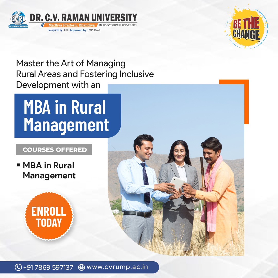 'MBA in Rural Management equips students with the skills and knowledge to effectively address the unique challenges and opportunities in rural areas, promoting sustainable development and inclusive growth.' Apply Now!

#cvru #khandwa #madhyapradesh #mba #RuralManagement #career