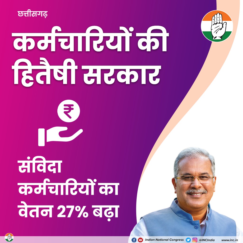 संविदा कर्मचारियों का वेतन 27% बढ़ा

कांग्रेस का प्रयास, निरंतर होगा छत्तीसगढ़ का विकास