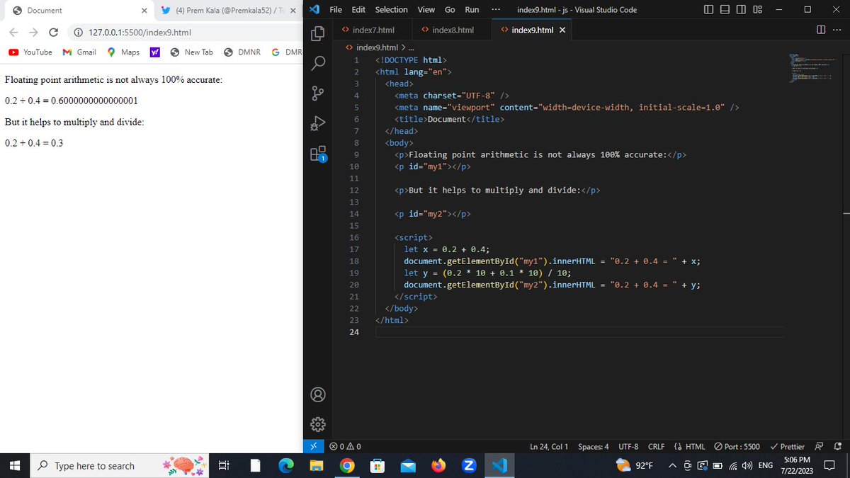 Premkala52's tweet photo. Day52/60
Today, I learnt about  the concept of Number in JavaScript.JavaScript Numbers Are Stored in 64-bit. In JavaScript, numbers are stored in 64-bit format IEEE-754, also known as "double precision floating point numbers".
#60DaysOfLearning
#LearningWithLeapfrog
#LSPPD52 https://t.co/HxMVdGWb9p