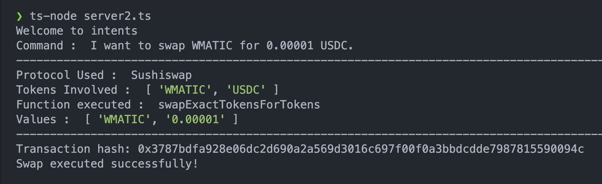 Small weekend build, decoding Intents for executing transactions on the go✌️

Here's the transaction hash - mumbai.polygonscan.com/tx/0x3787bdfa9…