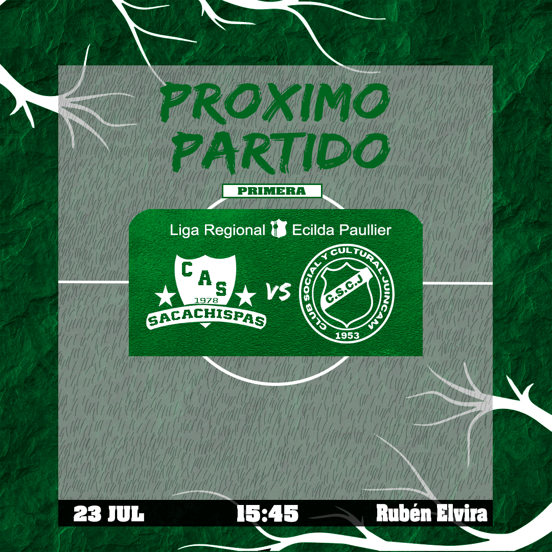 ClubJuincam's tweet photo. 𝗣𝗿𝗶𝗺𝗲𝗿𝗮 𝘆 𝗥𝗲𝘀𝗲𝗿𝘃𝗮

Torneo Apertura-7ª Fecha-Serie B
🆚 @club_atletico_sacachispas
📆 Domingo 23 de Julio
🕗 Primera: 15:45 hs
🕗 Reserva: 13:30 hs
🏟️ Parque Rubén Elvira

#VamoElClub🤍💚 https://t.co/FgArO0wC4G