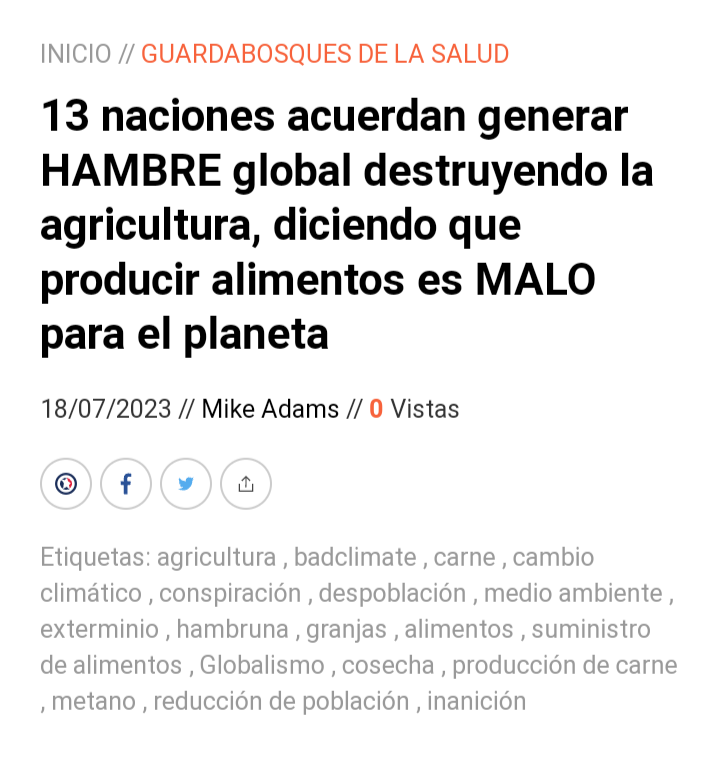 13 naciones acuerdan generar HAMBRE global destruyendo la agricultura, diciendo que producir alimentos es MALO para el planeta.

Argentina, Australia, Brasil, Burkina Faso, Chile, República Checa, Ecuador, Alemania, Panamá, Perú, España, Estados Unidos y Uruguay.