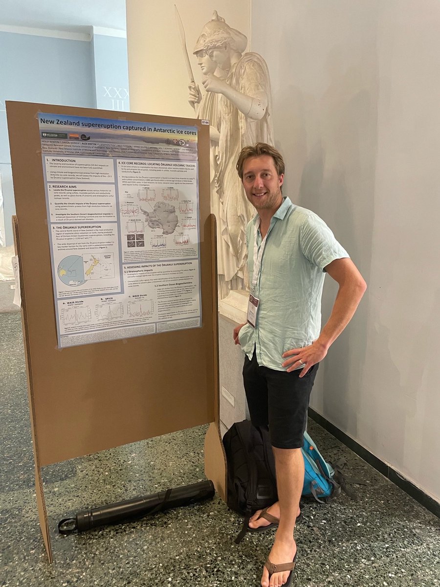 What a fantastic week <a href="/InquaRoma2023/">INQUARoma2023</a> presenting the great work of <a href="/MattinAlex/">Alex Mattin</a> on locating the Oruanui supereruption signature in  Antarctic ice cores. A bit ironic presenting ice core research in 43 degree heat! <a href="/MarsdenFund/">Marsden Fund</a>