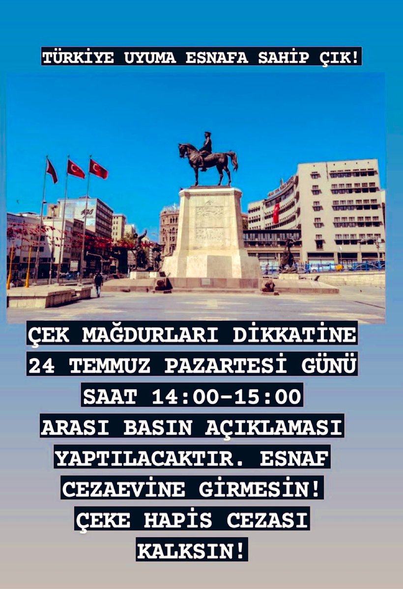 Açık cezaevlerindeki covid izinli 100 bin mahkum, son infaz yasasıyla tamamen affedildi

Ama

Pandemide işleri bozulup çekini ödeyemeyen 40 bin esnaf bu affa dahil edilmedi

Mağdur esnaf Ankara’da toplanıp
#CEKEHAPİSCEZASIKALKSIN
çalışıp ödeyelim diyecek

TGRT Haber orada olacak