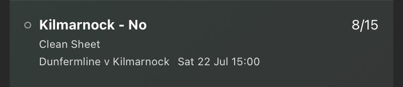 Scotland 🏴󠁧󠁢󠁳󠁣󠁴󠁿 
~
Dunfermline Vs Kilmarnock 🤝🏻
~
15:00 ⏰
~
NO Kilmarnock clean sheet ❌
~
8/15 💰