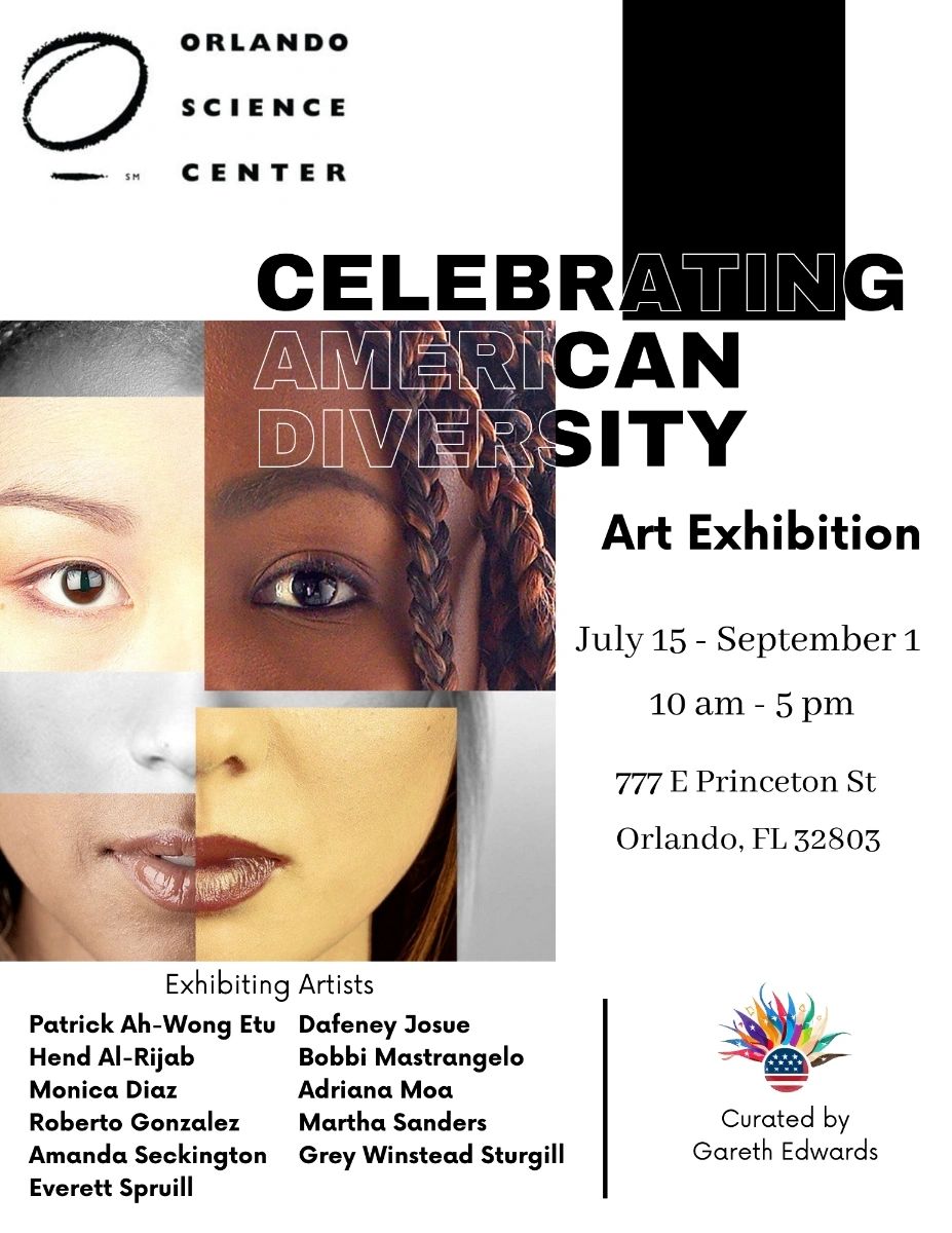 PerfectUnionArt's tweet photo. What an honor to curate this exhibition, "Celebrating American Diversity" at the Orlando Science Center. The talent is outstanding! It's on display through September 1st. Check it out now, but Save the date for our big party at the Science Center on August 26th 2023 at 8pm. https://t.co/e2E1NX8Kg1