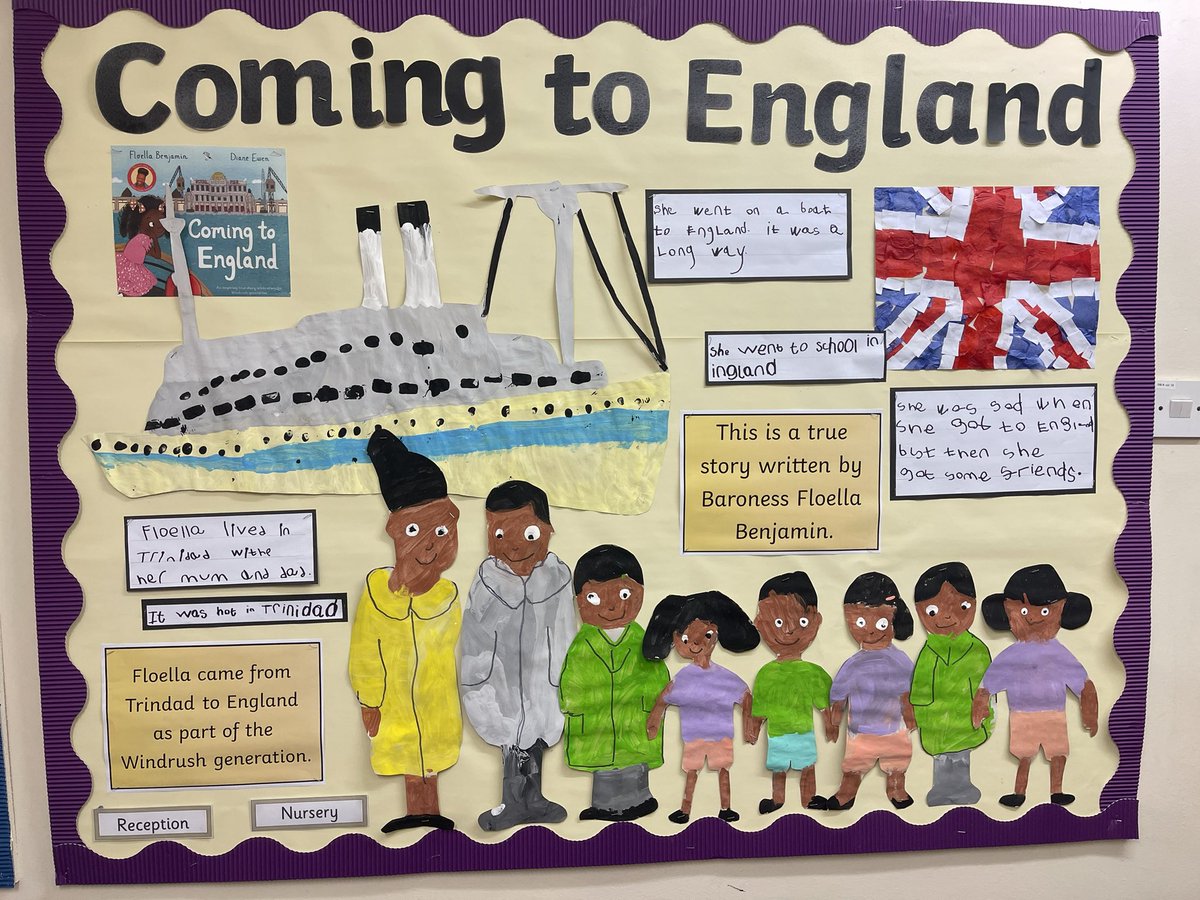 As part of our Windrush topic, Saplings class have loved learning about Floella Benjamin and how she came to England from Trinidad. We loved watching her on Play school. We created this lovely display to share our knowledge. <a href="/FloellaBenjamin/">Floella Benjamin</a> <a href="/hertsearlyyears/">HfL Early Years</a> #EYFS