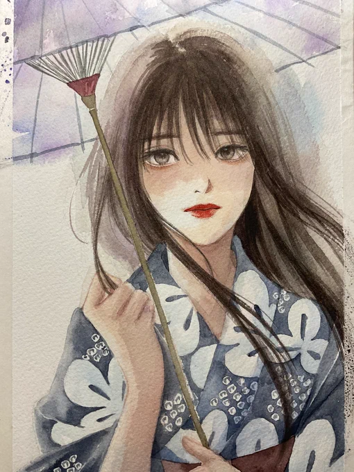 Japanese beauty  #水彩画 #アナログイラスト #酷暑