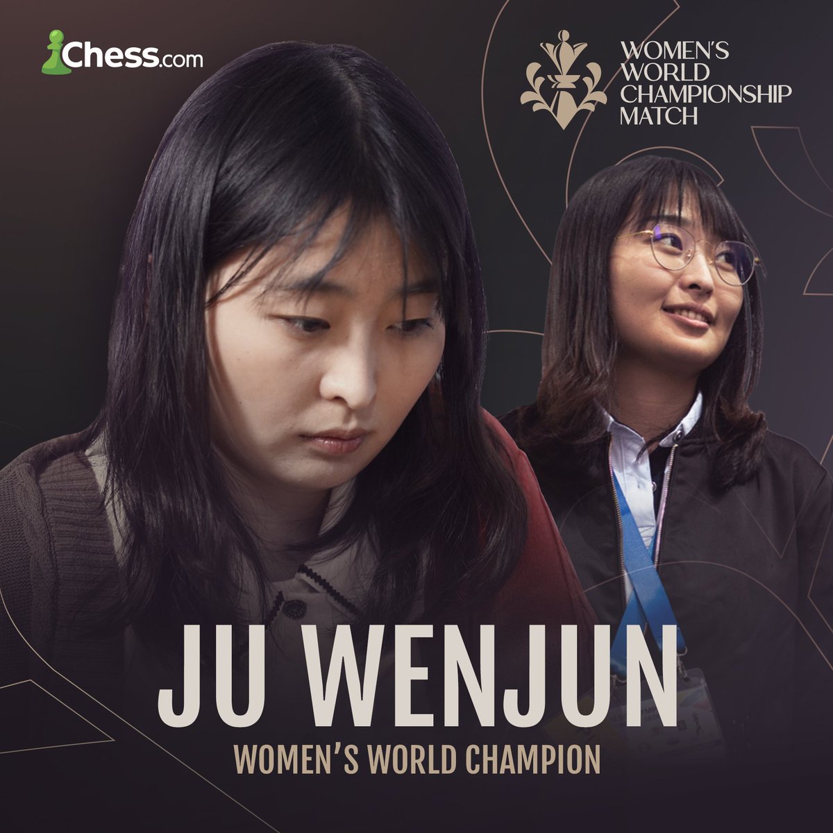 chesscom's tweet image. Congratulations to Ju Wenjun for winning her fourth FIDE Women's World Championship! 👏

She defeated Lei Tingjie in the final game to continue her reign as the 17th Women's World Champion 🏆 #FWWC2023
