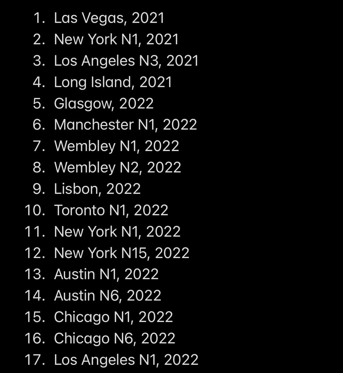 TogetherTourHQ's tweet photo. #LoveOnTour shows that have been filmed: https://t.co/dIWY1AWIhG