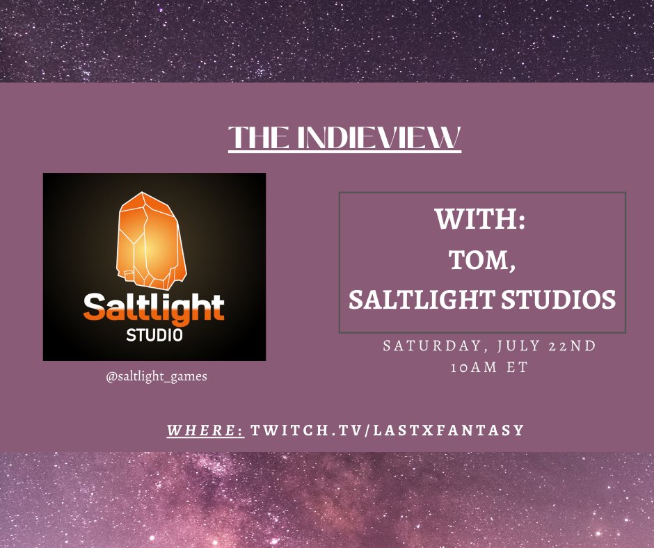 lastxfantasy's tweet photo. In one hour I'll be live with @saltlight_games interviewing them for @the_indieview!

Hope to see you there.

https://t.co/WvOUAkrl5H

⬇️⬇️⬇️⬇️⬇️

Post-interview, I'll be streaming #honkaistarail 🌙 https://t.co/L8ZiOaxme2