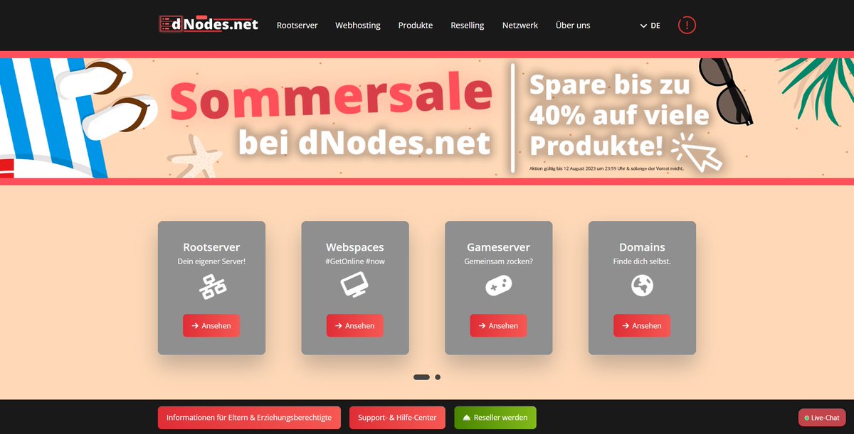 dNodesNET's tweet image. Wir starten mit unserem #sommersale 🥳
Zu Beginn sind die Rootserver-Pakete dran, in einigen Tagen kommen dann weitere Angebote dazu! 😋
Klick dich rein & sei schnell, bevor alle Angebote vergriffen sind... 😇
dNodes.net/sommer