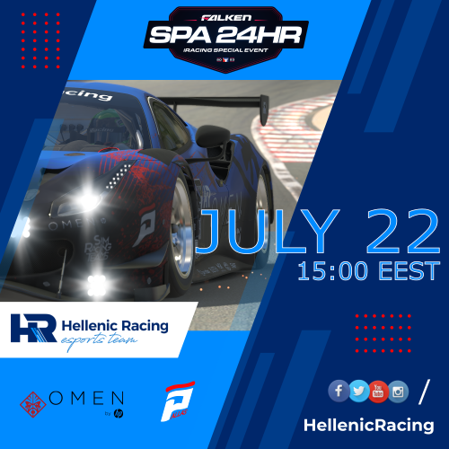 HellenicRacing's tweet photo. SPECIAL EVENT !!!
Hellenic Racing Team | 24hr Spa | Ferrari 488 GT3 Evo 2020 | 📷📷
Live coverage : https://t.co/R2fNJ11uje

#OmenbyHP #DominatetheGame #pallasparts #iracing
#esports #hellenicracing #enduranceracing

Join our discord server at https://t.co/meRLzdG8YA https://t.co/lCDk0lTqot