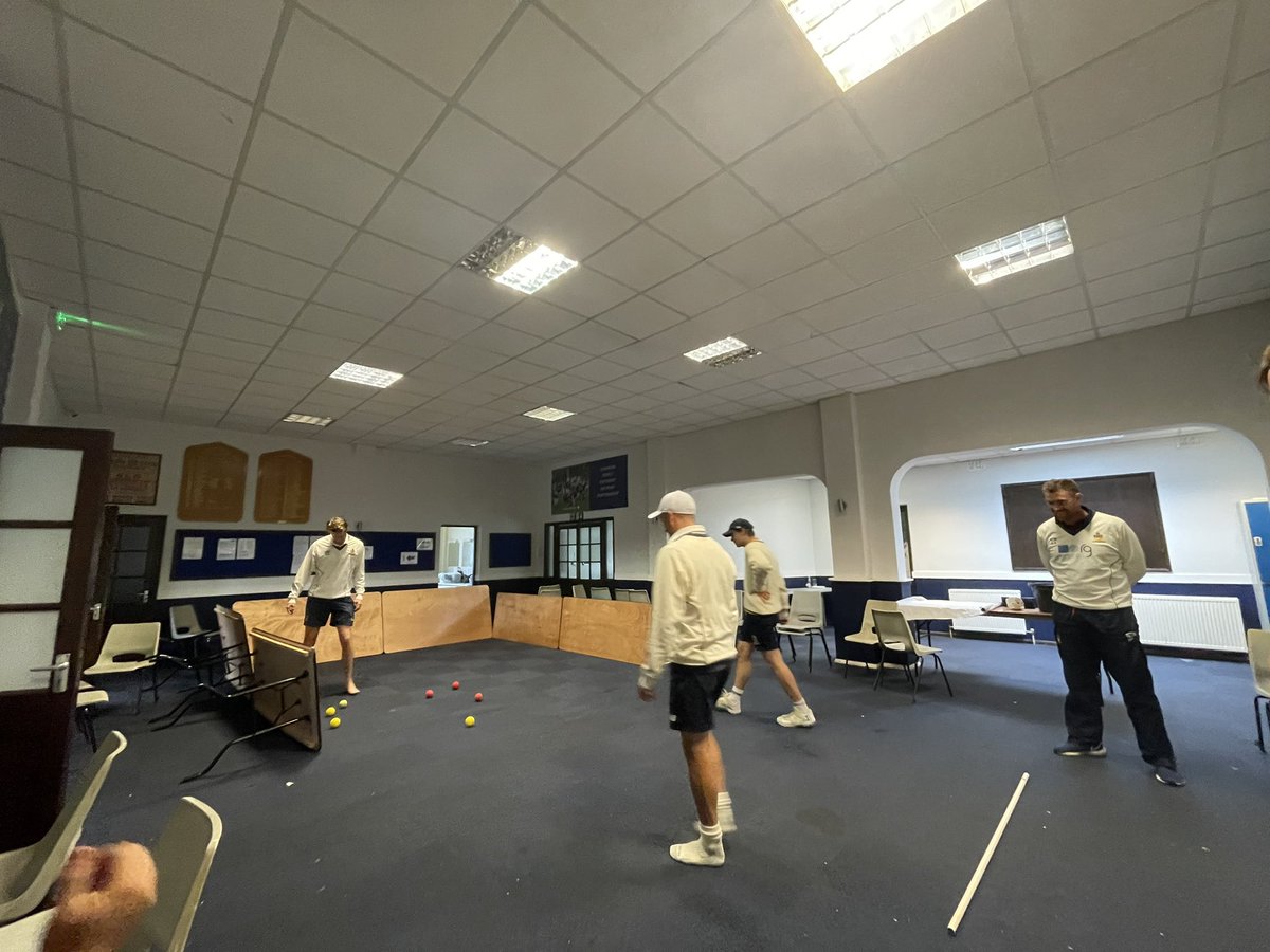 Rain stops play at ODs which leads to an impromptu game of clubhouse carpet bowls #BBCCricket