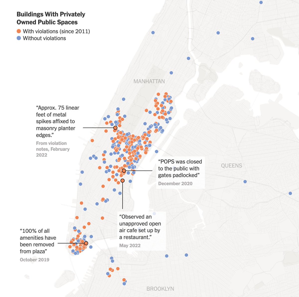 NYC developers have traded ~600 'privately owned public spaces' for 20 million sq ft of bonus floor area worth ~$10 billion. But half of the buildings were found to be violating the agreement. My first story for @nytimes, w/ @collinskeith & @DeniseDSLu nytimes.com/interactive/20…
