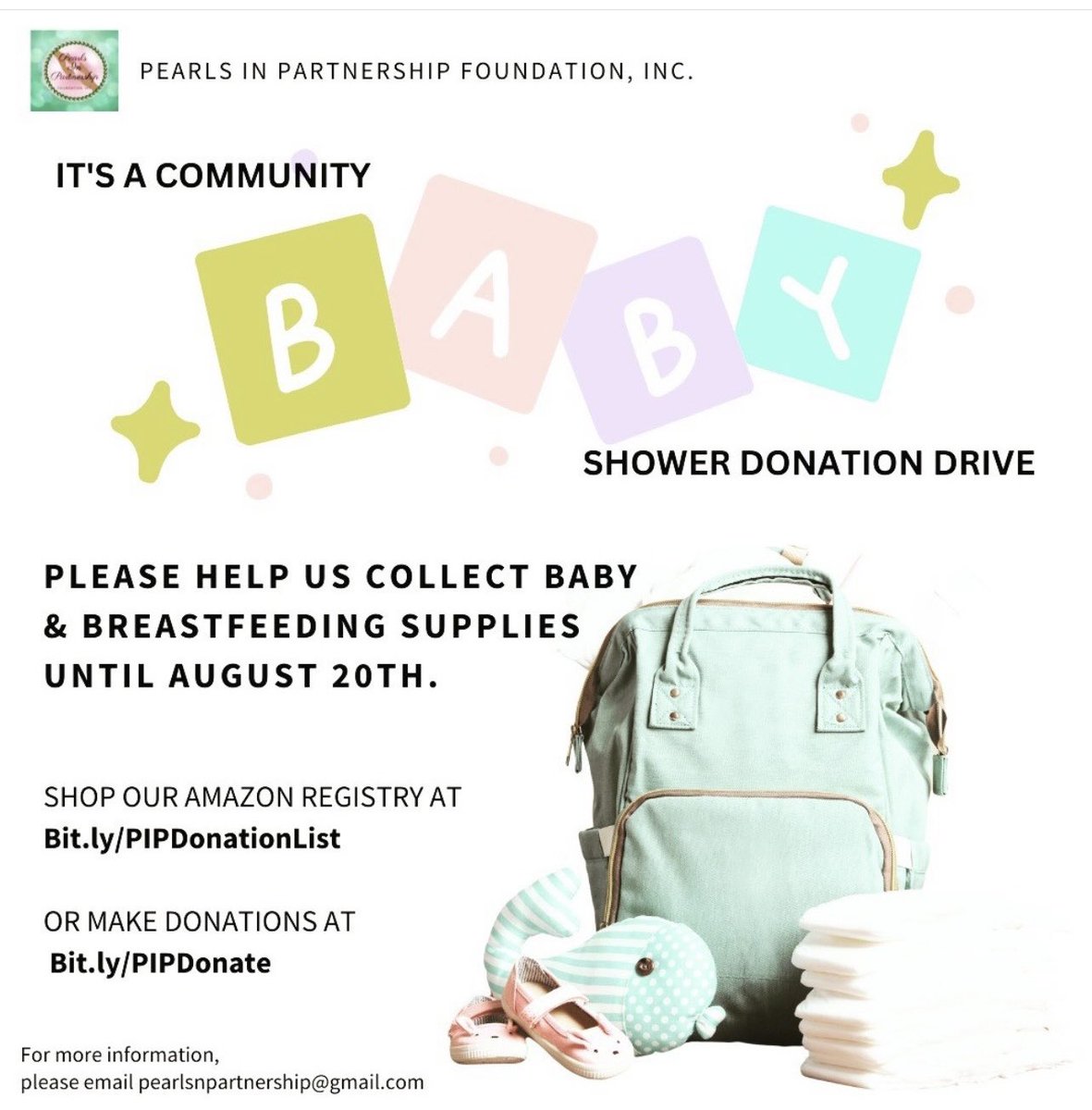 pip_foundation's tweet photo. On 8/27/23 Pearls In Partnership (PIP) Foundation is hosting a community baby shower as part of Black Breastfeeding Week!  Please consider donating to our Amazon Registry or directly to PIP Foundation (details in flyer). https://t.co/wEY73aO9Aq