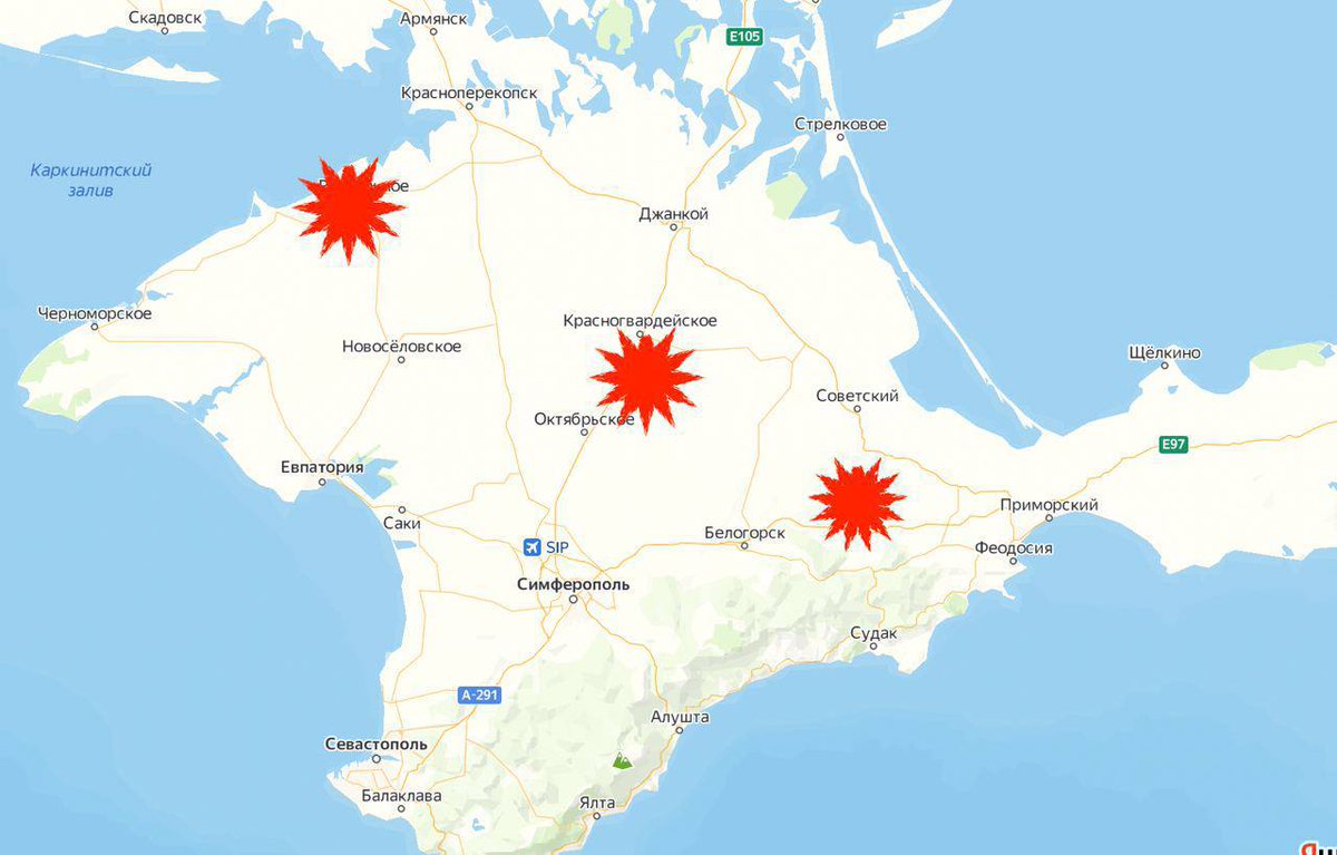 Bombenstimmung auf der noch von #Russland besetzten #Krim.
Ein Militärflugplatz, ein Munitionsdepot und ein Öldepot stehen in Flammen.
Der Zugverkehr wurde eingestellt und die #Kertsch Brücke bis auf weiteres gesperrt.

Die #Ukraine soll #StormShadow MFK benutzt haben.