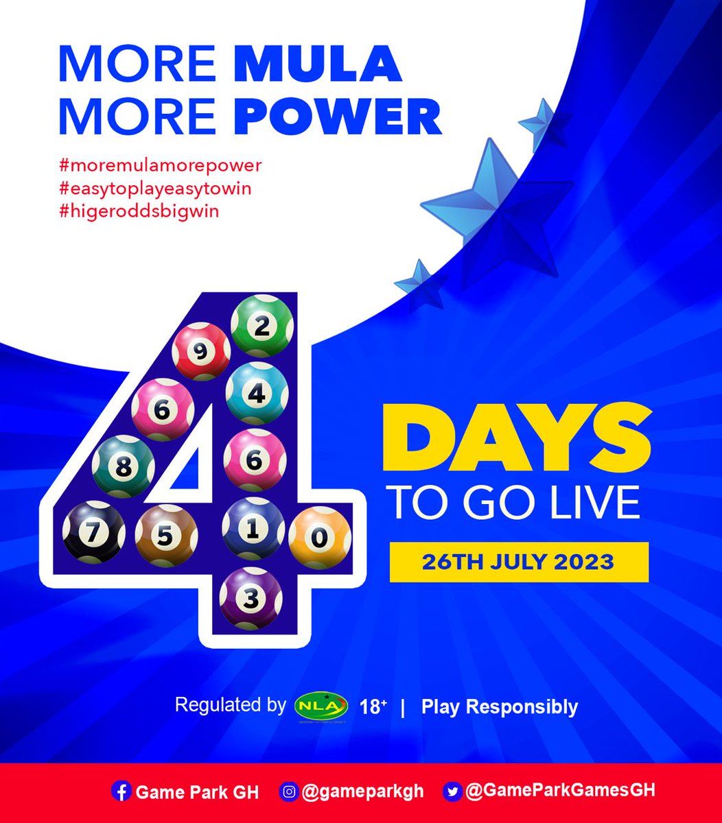 The most thrilling lottery game in Ghana is going to be LIVE in the next 4 days! The very first live draw broadcast will air on <a href="/adomtv/">adom tv</a> at 9 a.m., 12 p.m., and 6 p.m. on July 26. Three times per day and seven times per week. 
For more enquiries, Follow Game Park GH on Facebook.