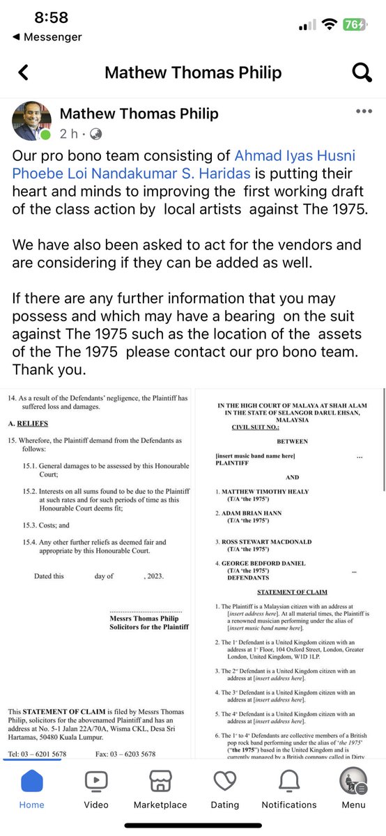 Hello semua, sesiapa yang takda lawyer dan nak file class action, my good friend Mathew wants to represent musicians who are affected by the 1975 incident at GoodVibes PRO BONO. I’m just trying to help as many as I can so you can DM me here or Mathew on fb for more info.