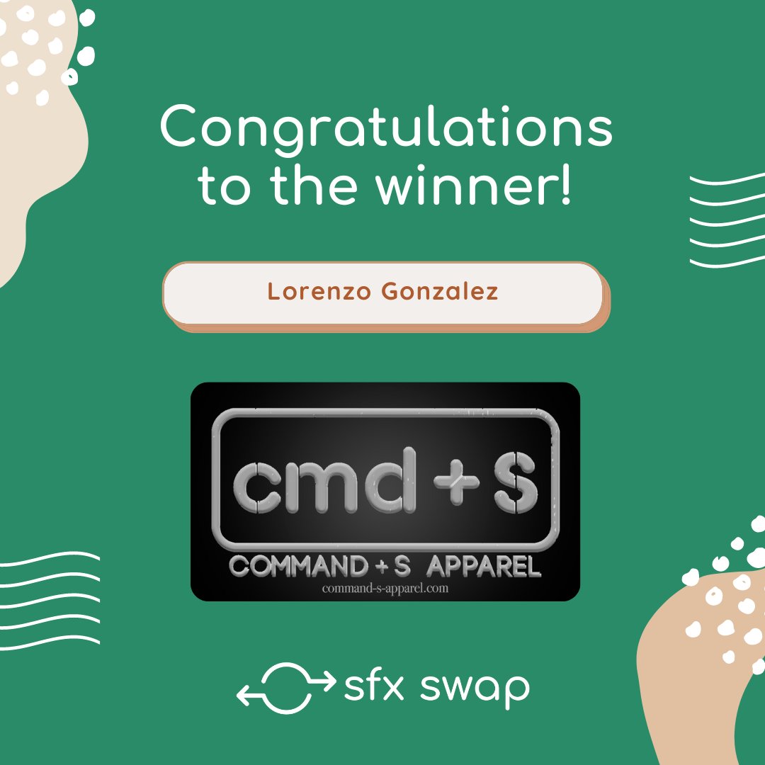 We have a winner for our <a href="/cmd_s_apparel/">Command + S Apparel</a> giveaway!

Who is getting a $25 gift card to spend on some sweet audio merch from the Command+S Apparel store?

It's <a href="/zoanyway/">Lorenzo Gonzalez</a>!

Congrats &amp; we hope you get something comfy with this fantastic prize from our July SFX Swap sponsor!

#sfxswap