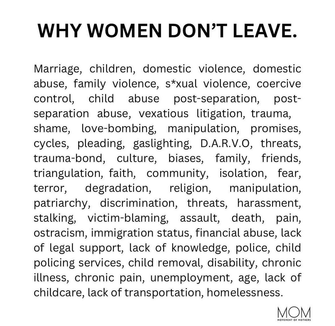 Why women don’t leave 🚩 @JudiciaryUK @MyCafcass @MoJGovUK @AlexChalkChelt #movementofmothers