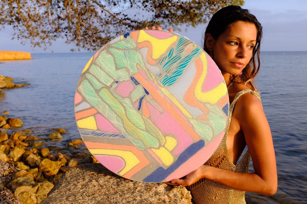 SequinKay's tweet photo. Title: Freedom Lies Imbetween Stimulus and Control
Materials: acrylic, enamel, resin and glitter 
Price: on request 
Location: currently on display @centro.quiro.ibiza 
Created: 2023

#ibiza #artist #pastel #colour #artist #expression https://t.co/dRUW58wc2F
