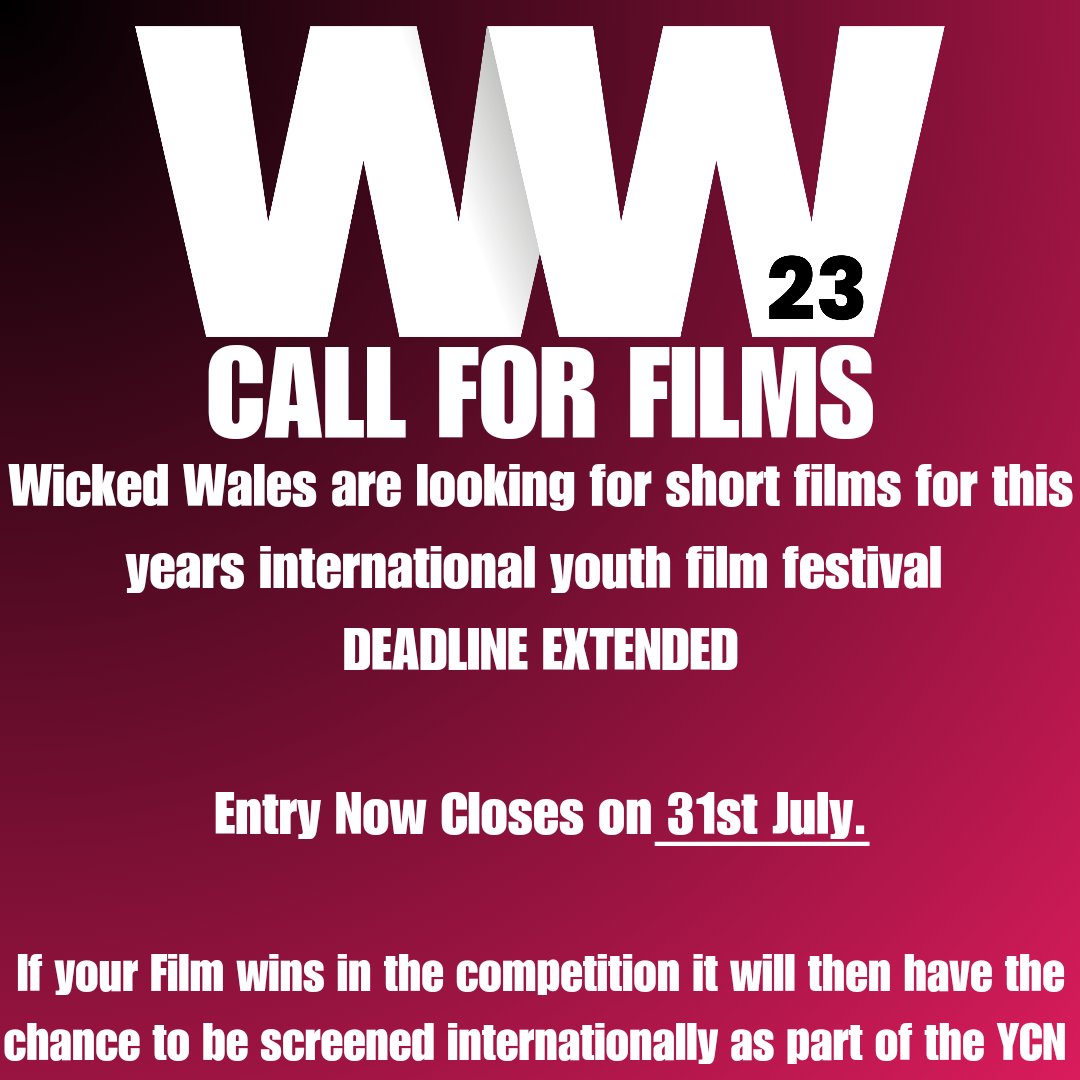 Due to requests  we have decide to extend the deadline until the 31st July 

We look forward to receiving your films 

Wicked wales team