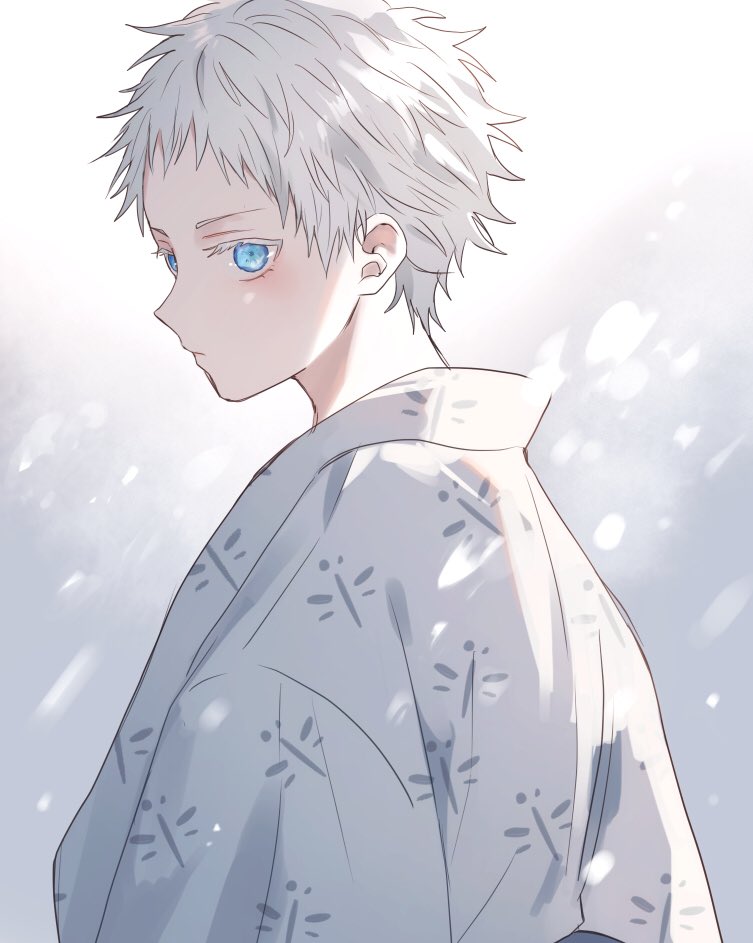 1boy male focus blue eyes solo japanese clothes kimono white hair  illustration images