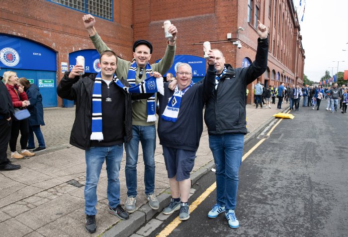 PLZSoccer's tweet photo. 📷 PICTURED: Rangers fans are gathering at Ibrox as the Light Blues get set to take on German giants Hamburg in today's pre-season friendly

#RangersFC I #RANHAM https://t.co/RL5SDUeTC3